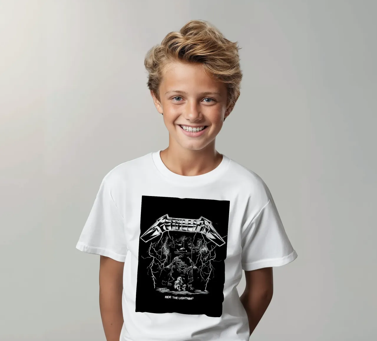 Ride The Lightning metallichead in bianco e nero t-shirt bambini da music soul