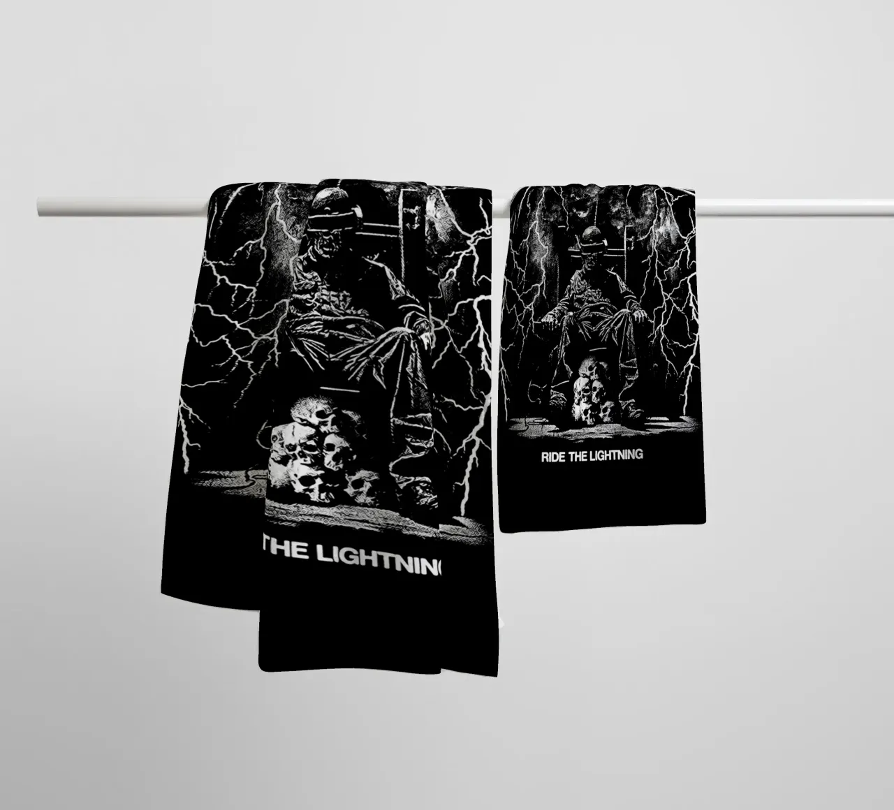 Ride The Lightning metallichead in bianco e nero asciugamano da bagno da music soul