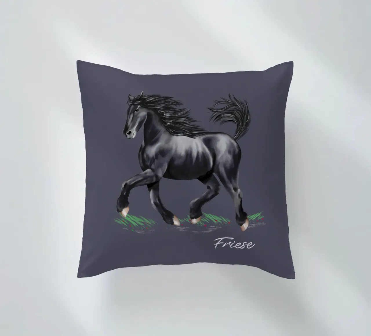 Cavallo frisone cuscino da Moonlit Illustrations