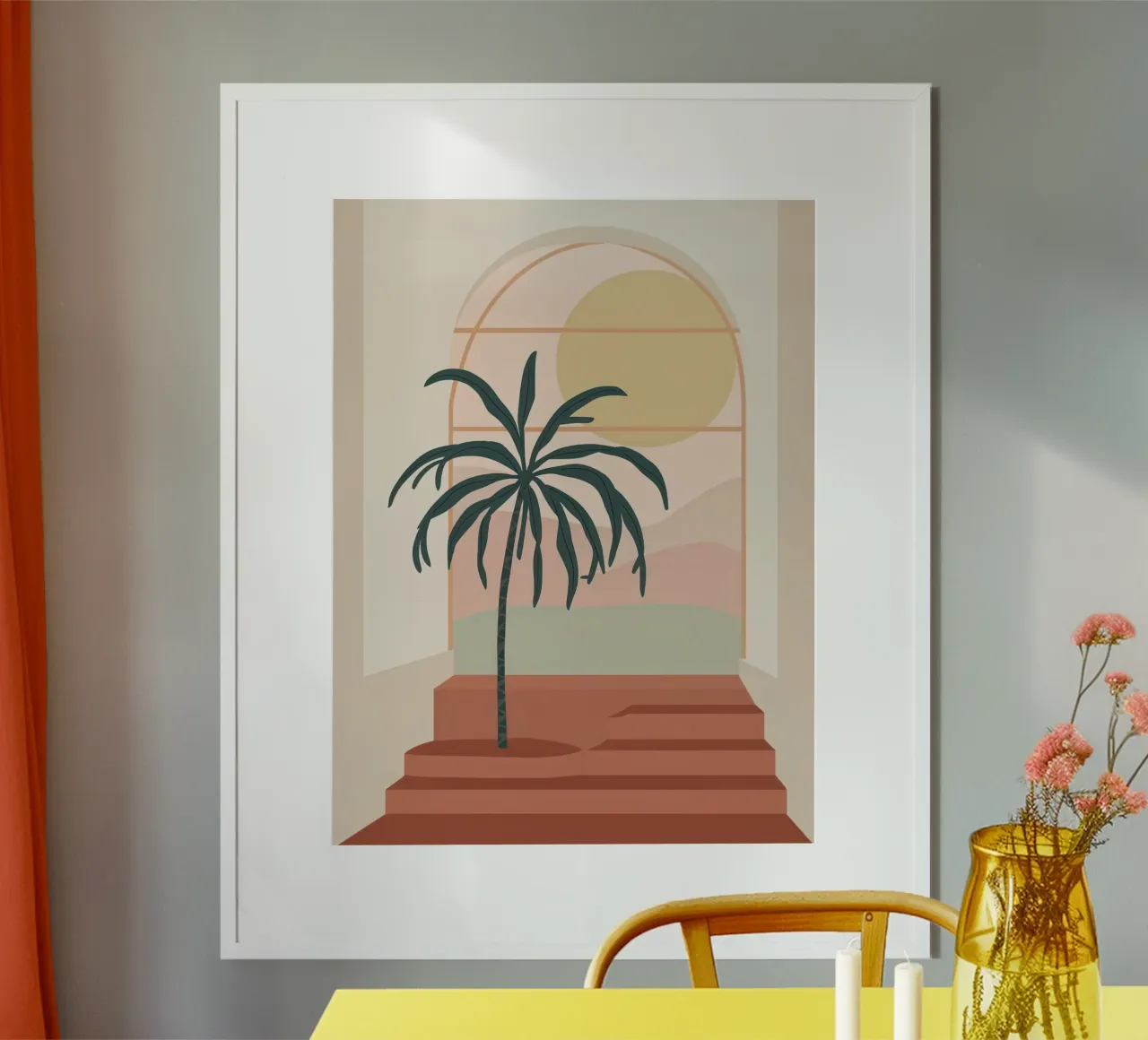 Arco di palme pastello carta hahnemühle da Mythy Brush