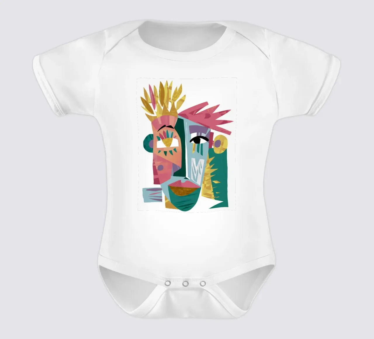 Cubist Vivid Totem short-sleeve baby romper by Dream Gesso