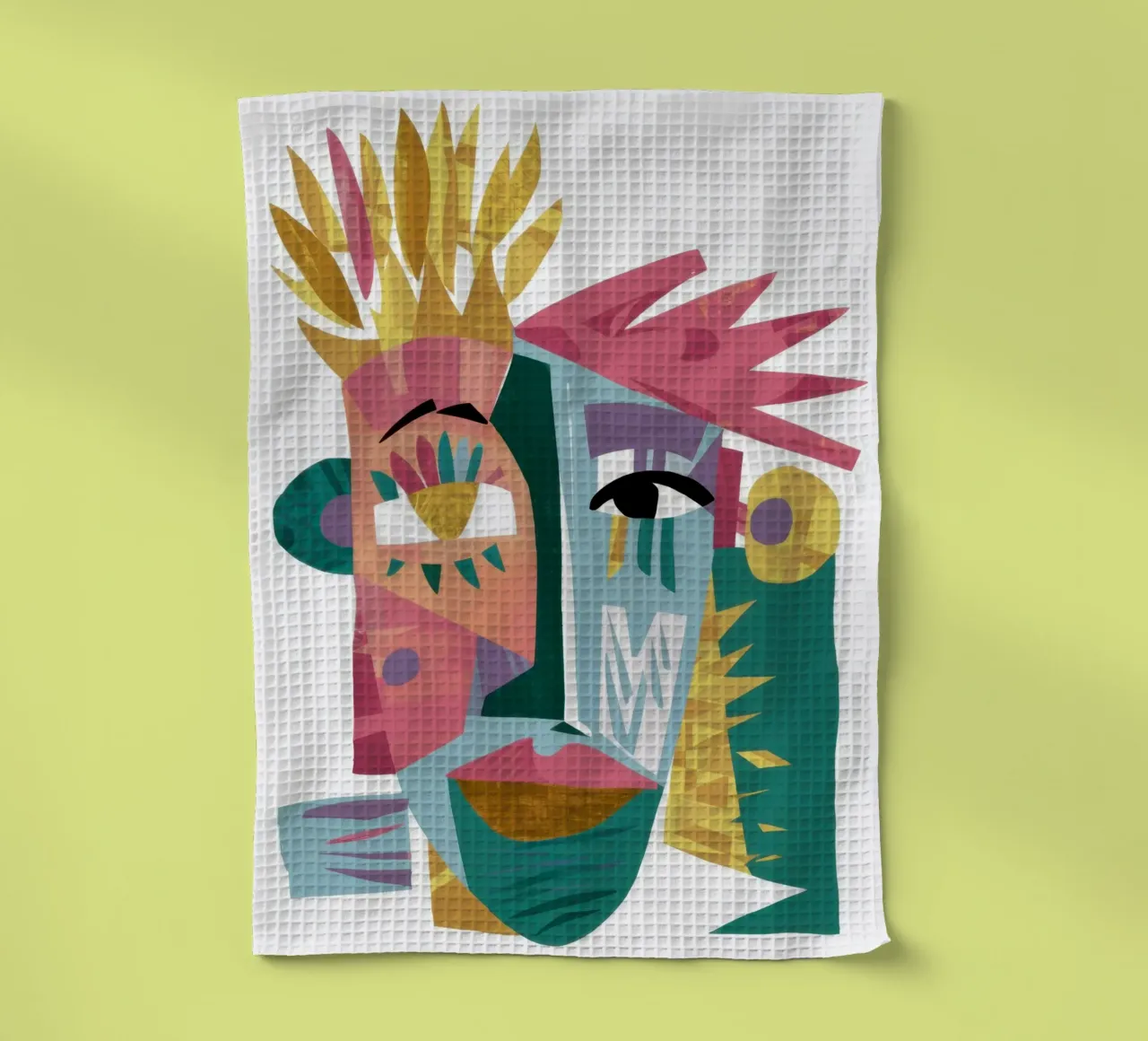 Cubist Vivid Totem tea towel by Dream Gesso