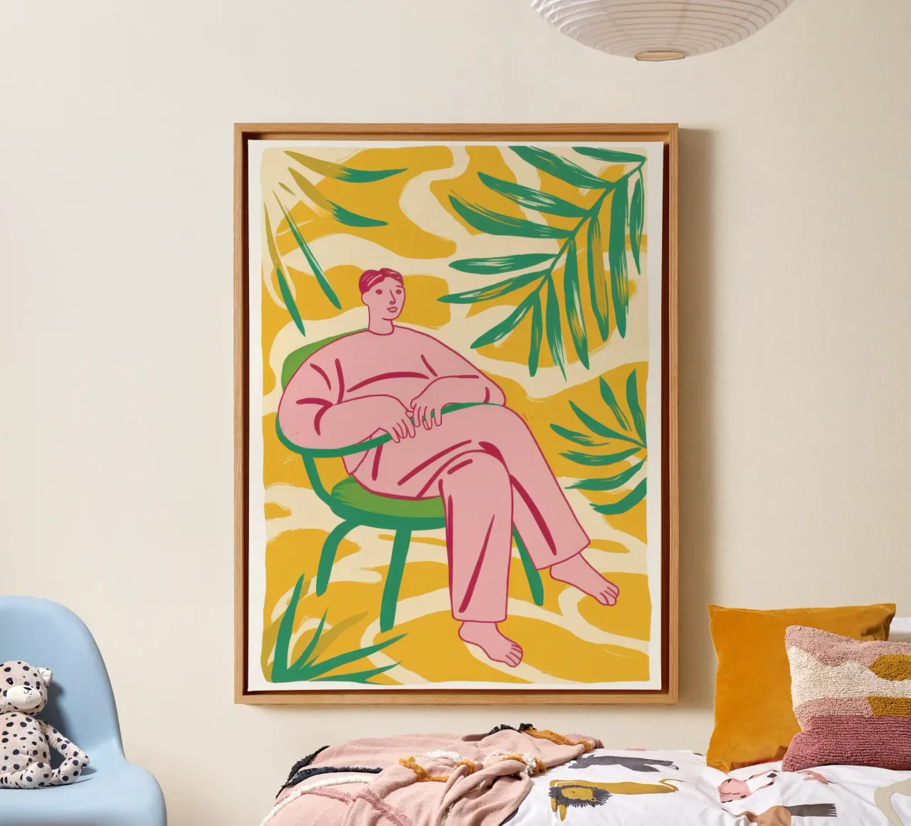 Pastel Jungle Lounger Leinwand mit Schattenfugenrahmen von Reds Jays