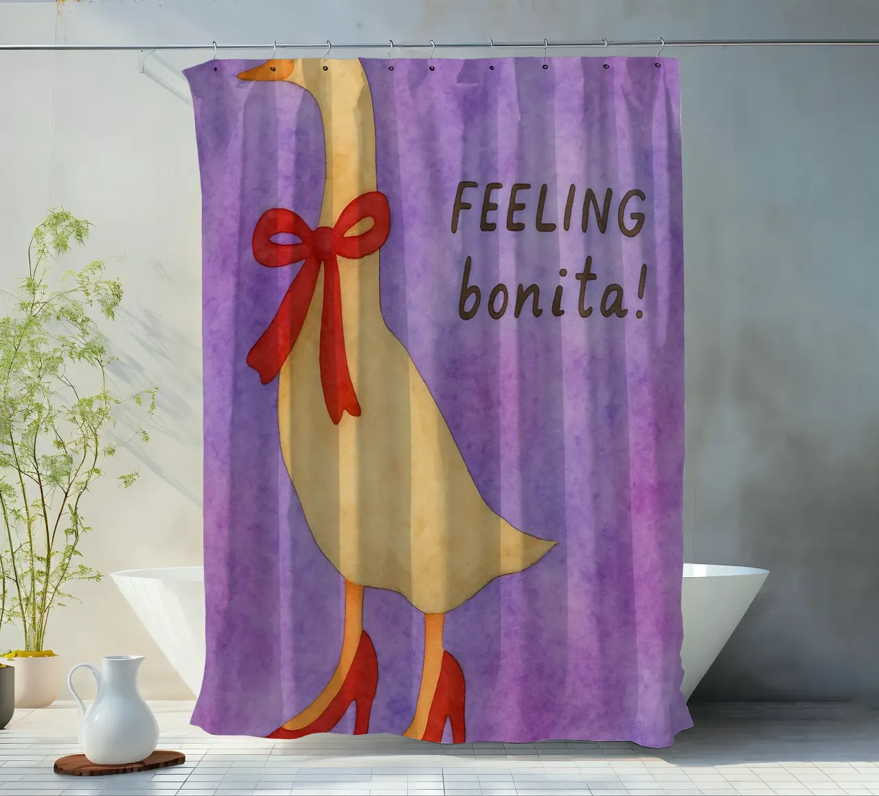 Funny duck feeling bonita shower curtain by Mirage