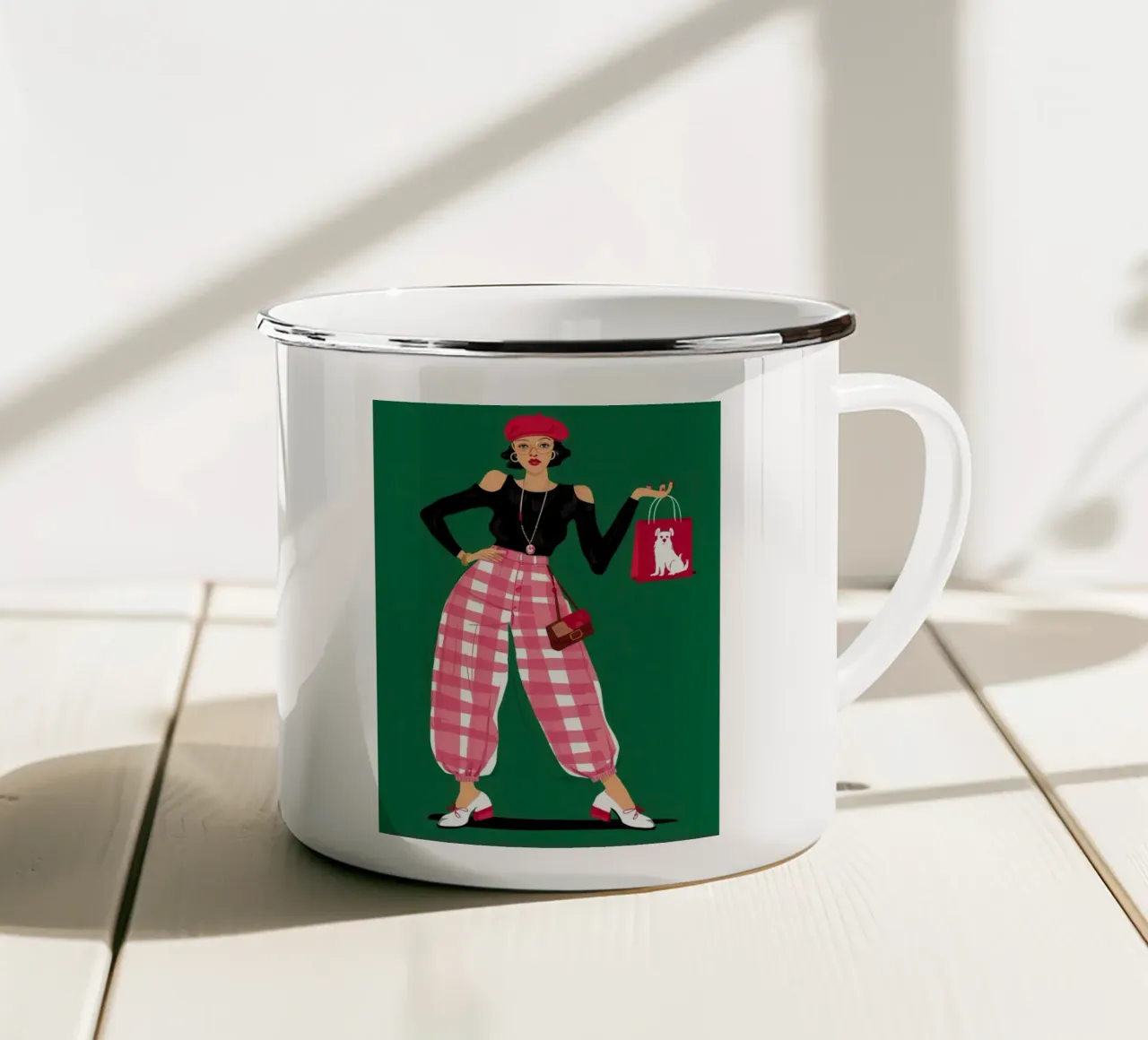 Gingham Pop Attitude tazza in smalto da Mythy Brush