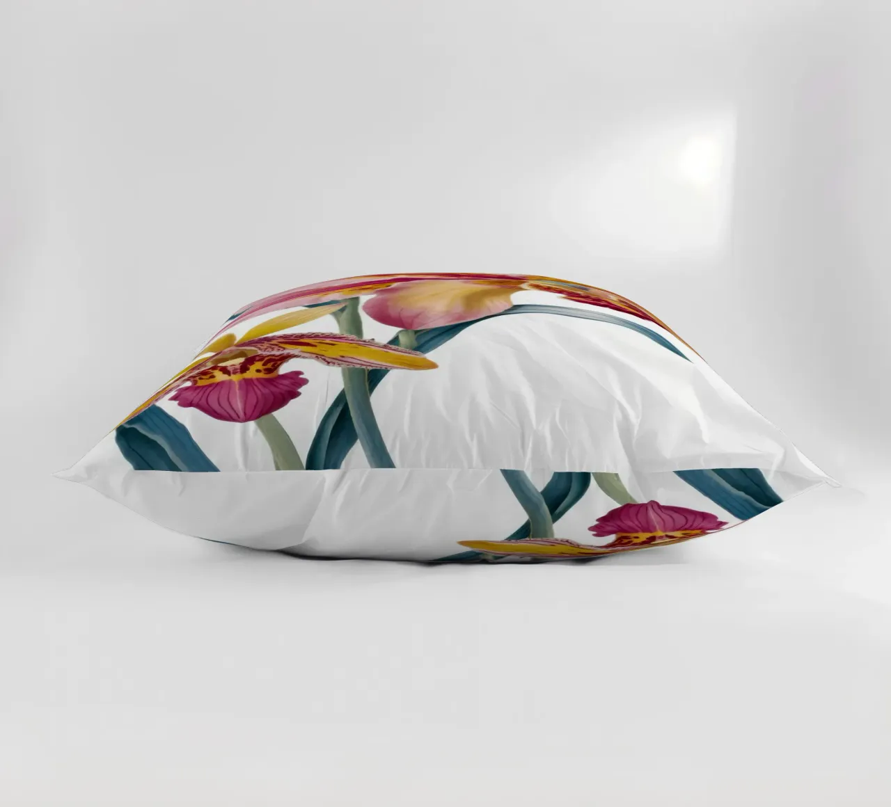 Botanical Orchid Elegance decorative cushion by Mythy Brush