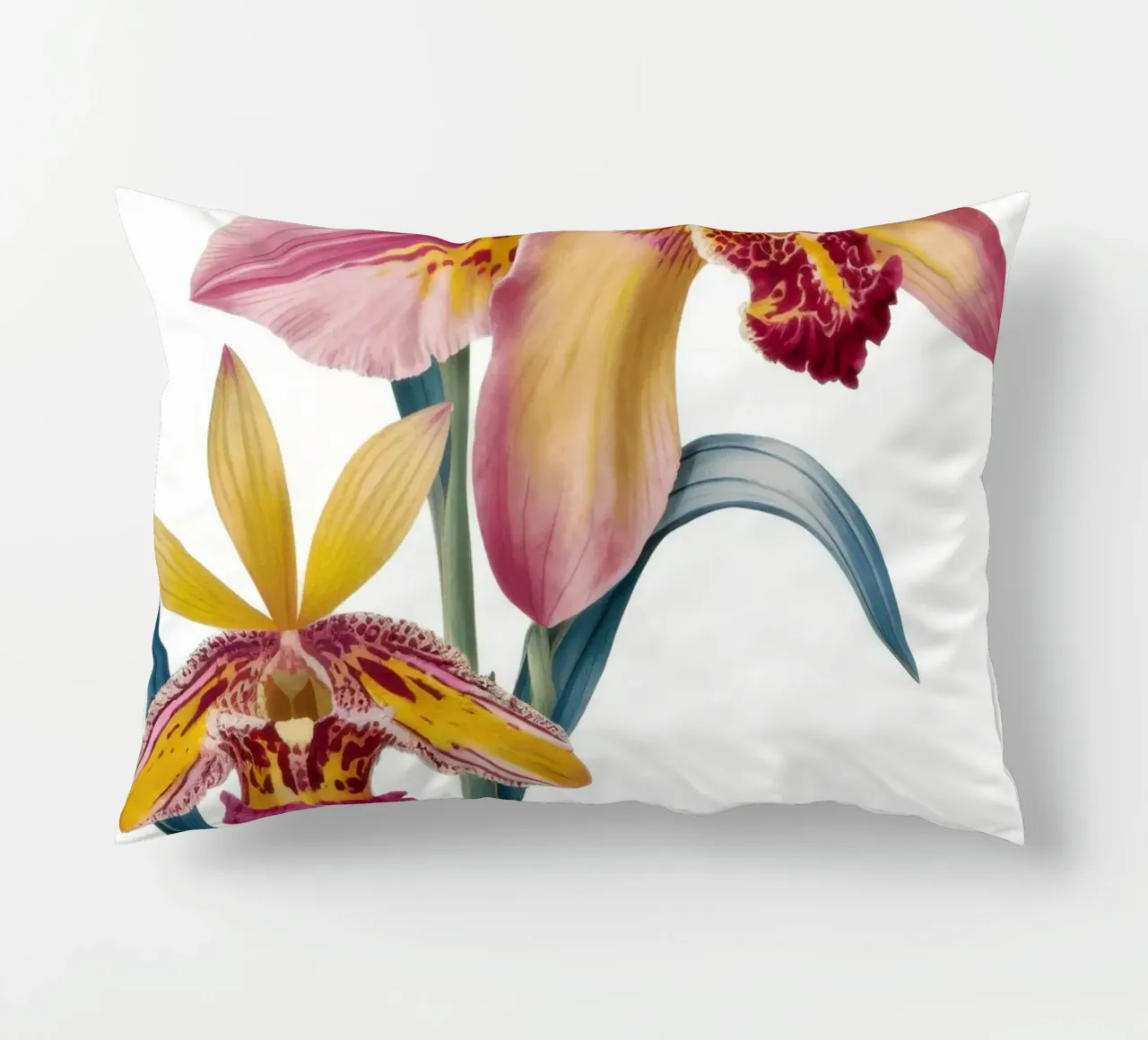 Botanical Orchid Elegance decorative cushion by Mythy Brush