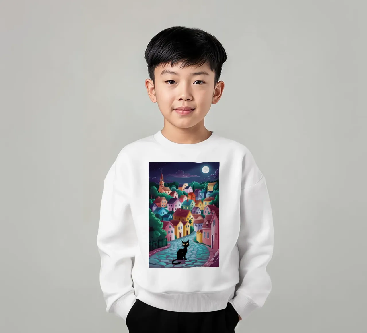 Nocturne Cobblestone Cat kids sweatshirt by Monuments Fire