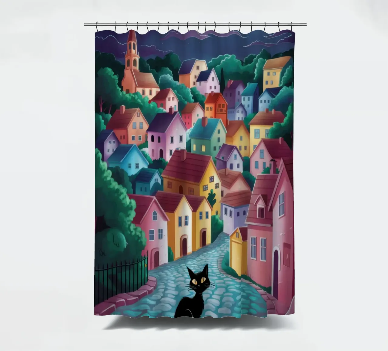 Nocturne Kopfsteinpflaster Katze Duschvorhang von Monuments Fire