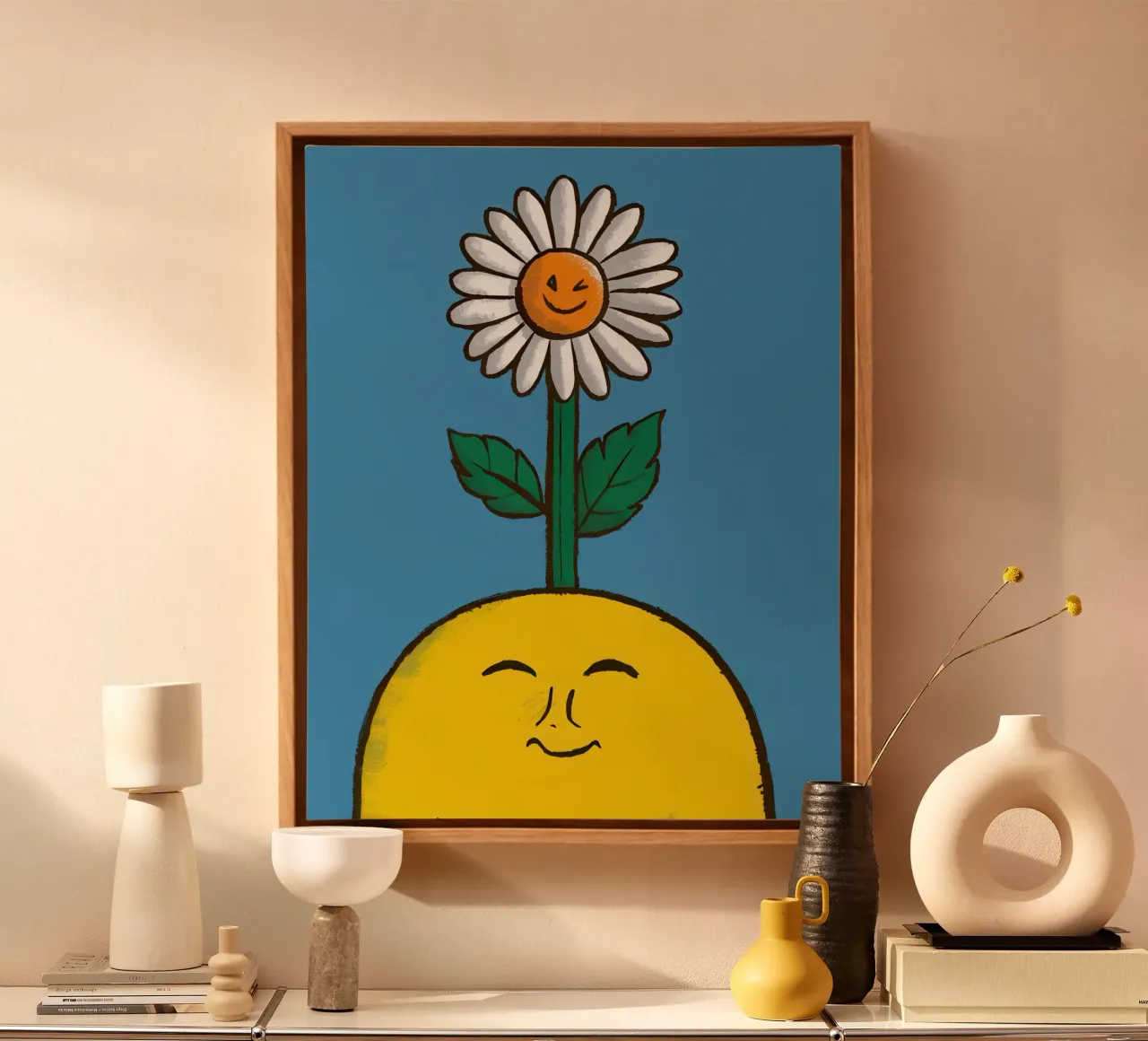 Solar Daisy Smile canvas with Floater frame by Rain Balance
