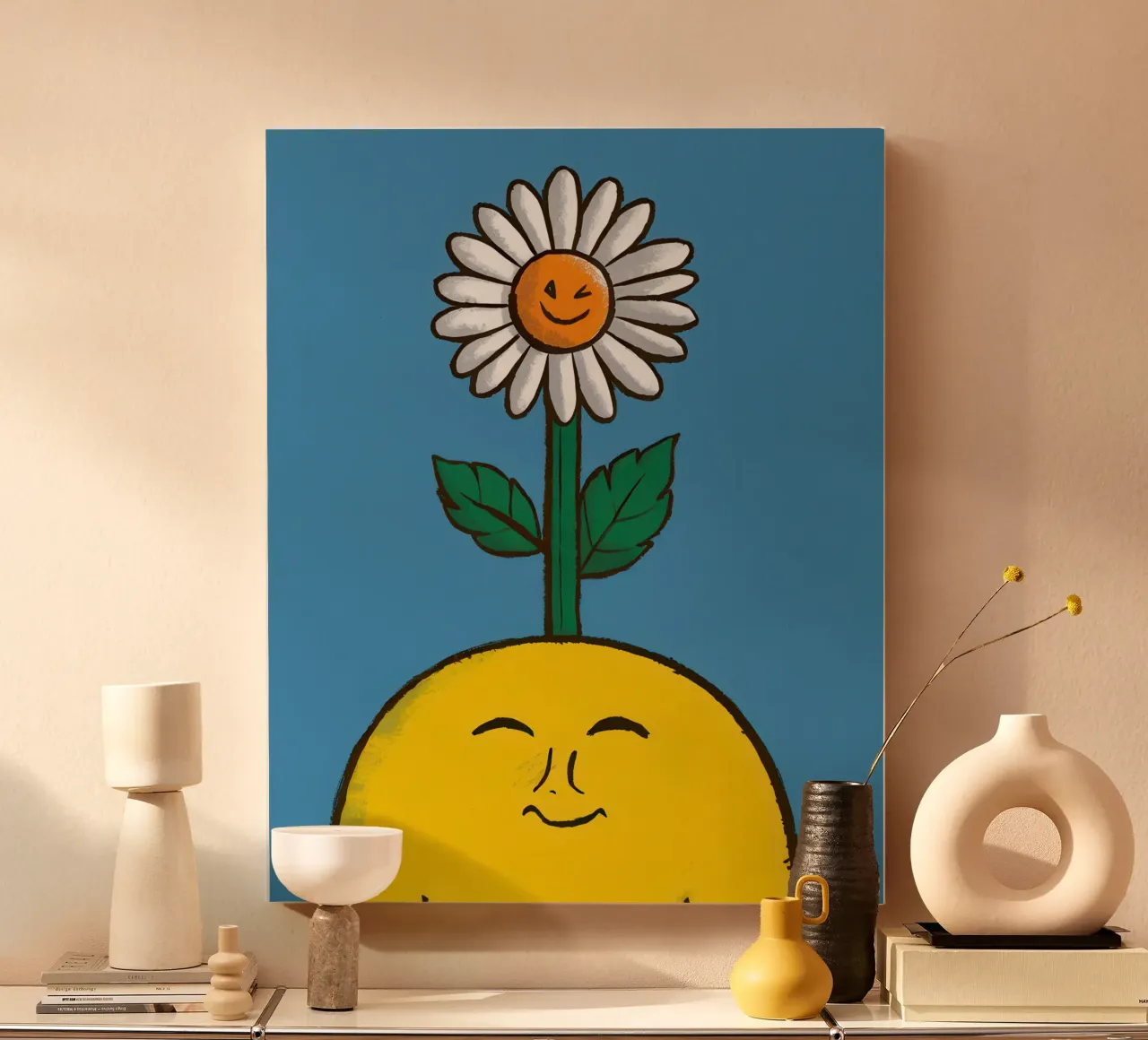 Solar Daisy Smile canvas with Floater frame by Rain Balance