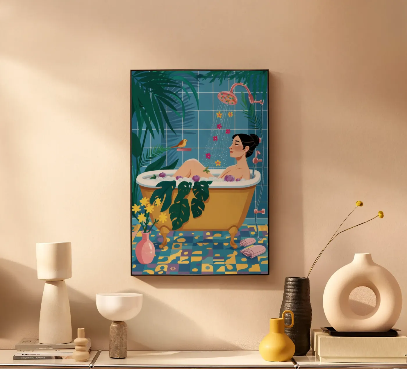 Flamingo Bathing Bliss forex plate by Dream Gesso