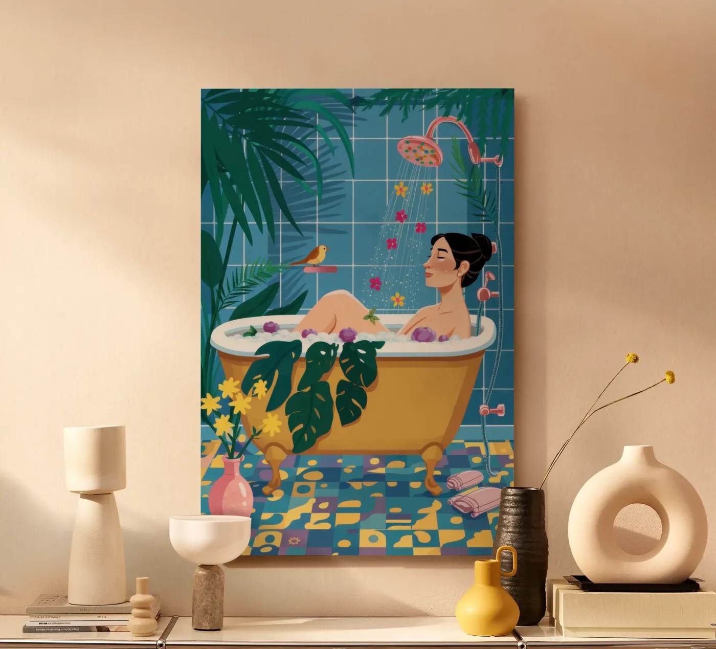 Flamingo Bathing Bliss forex plate by Dream Gesso