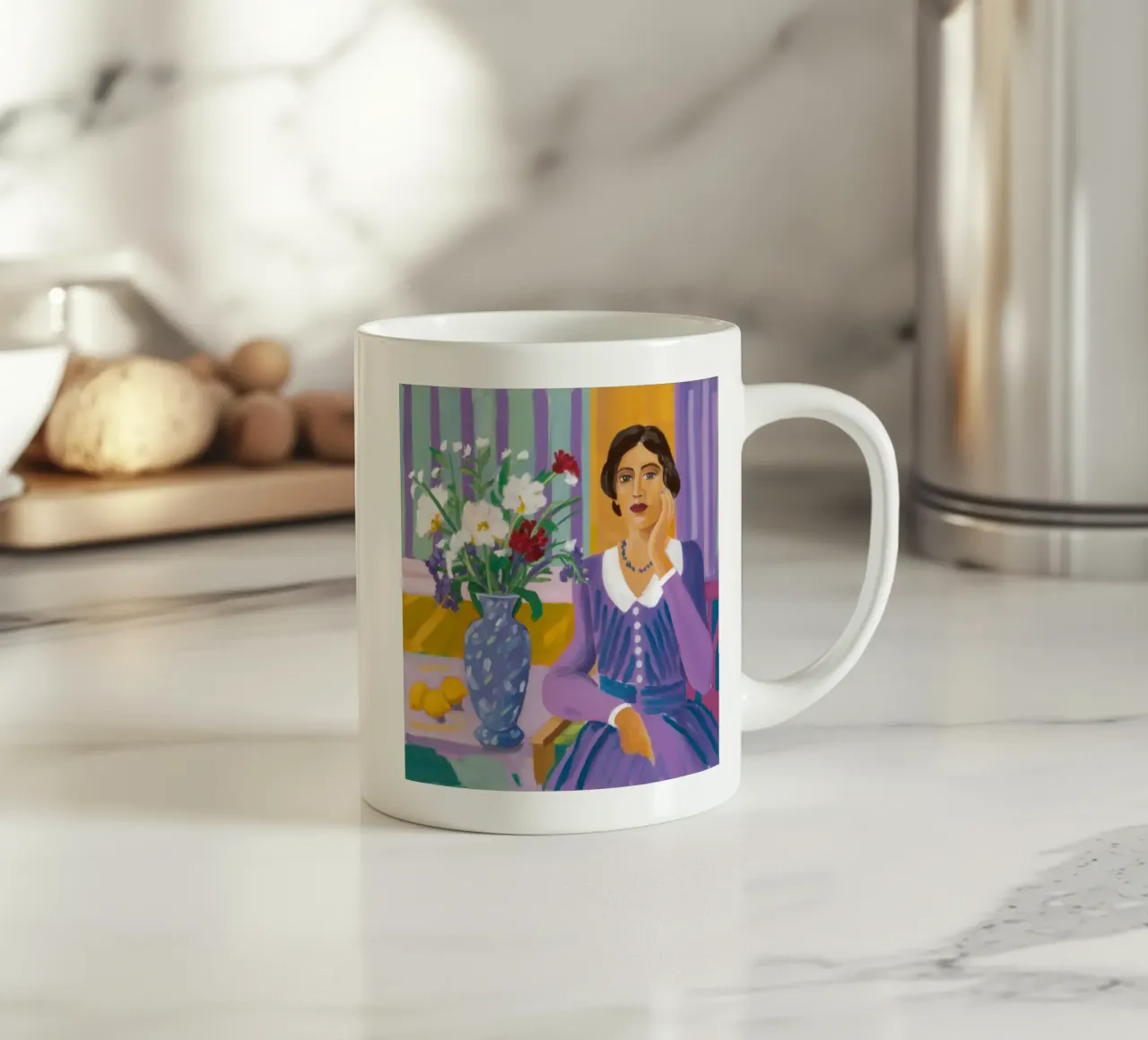 La signora in viola tazza in ceramica da Ink Pulse