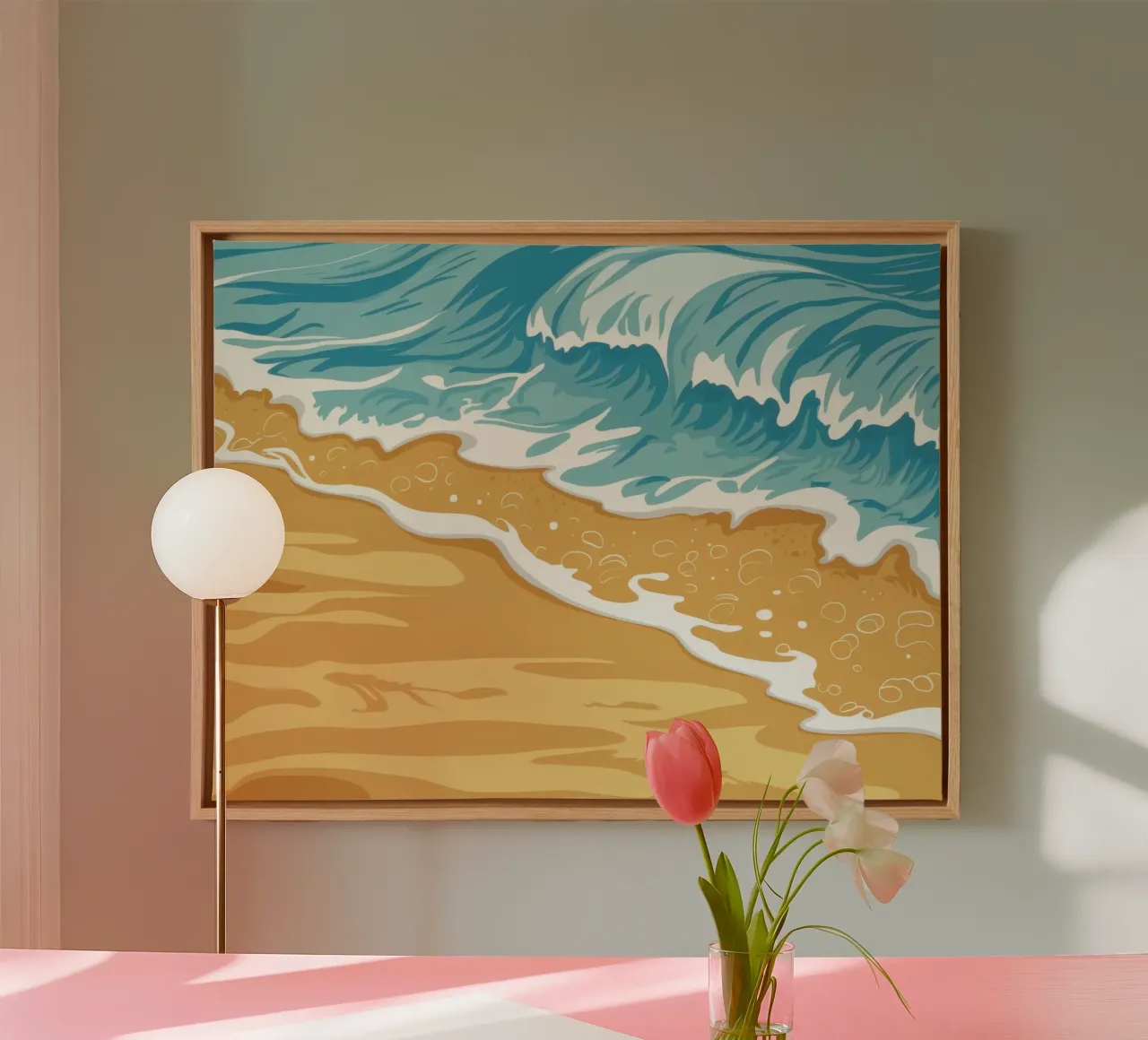 Golden Shore Serenity canvas met Baklijst van Giant Foxs