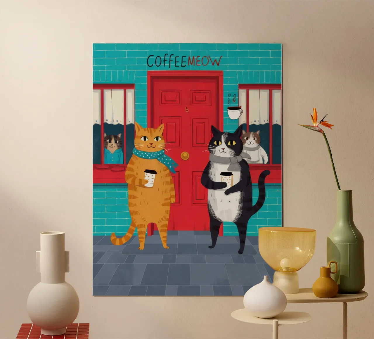 Caffeine Cat Crew poster avec cadre en bois de Monuments Fire