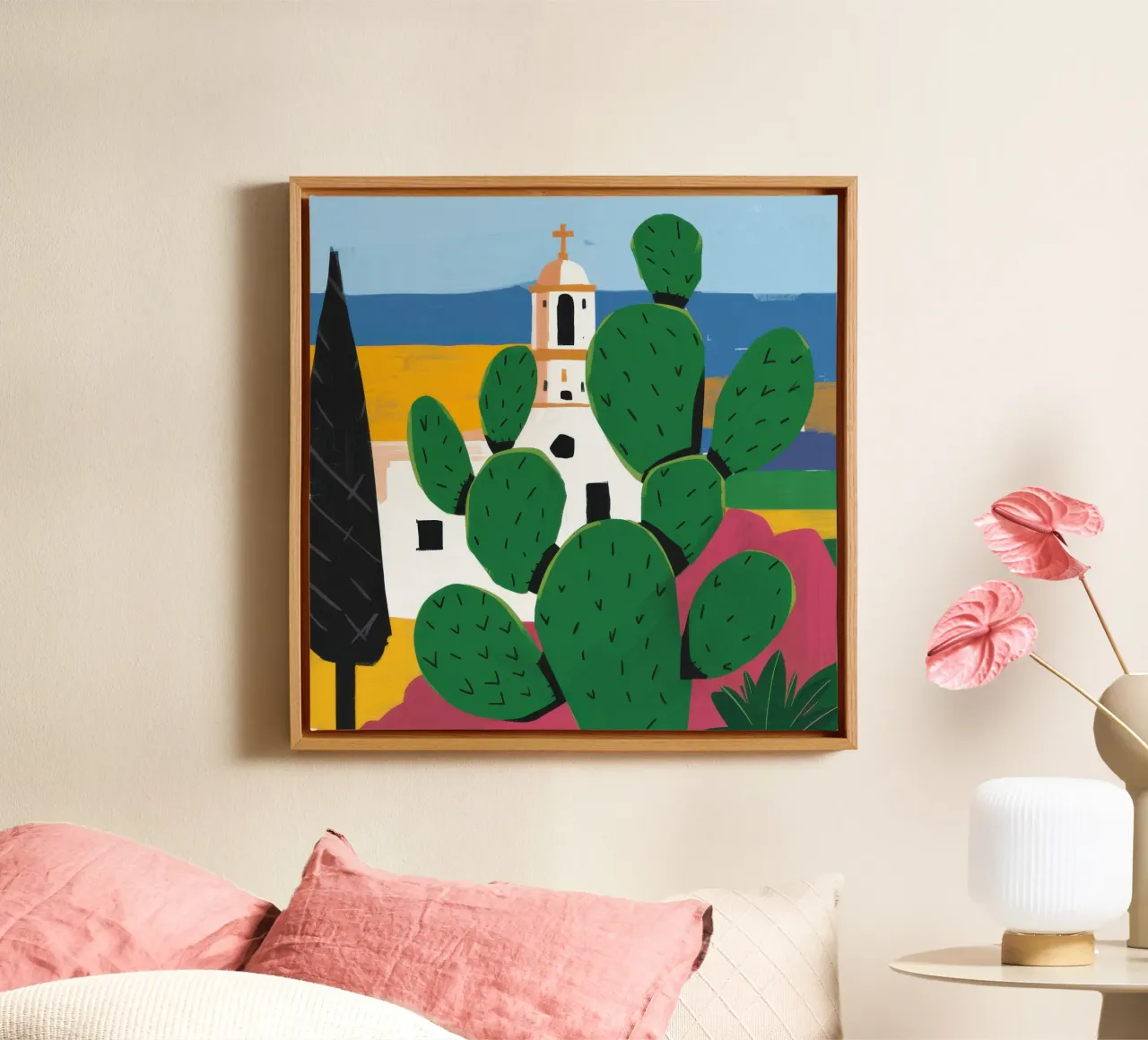 Missione Cactus Solitude tela con Cornice a cassetta da Rain Balance
