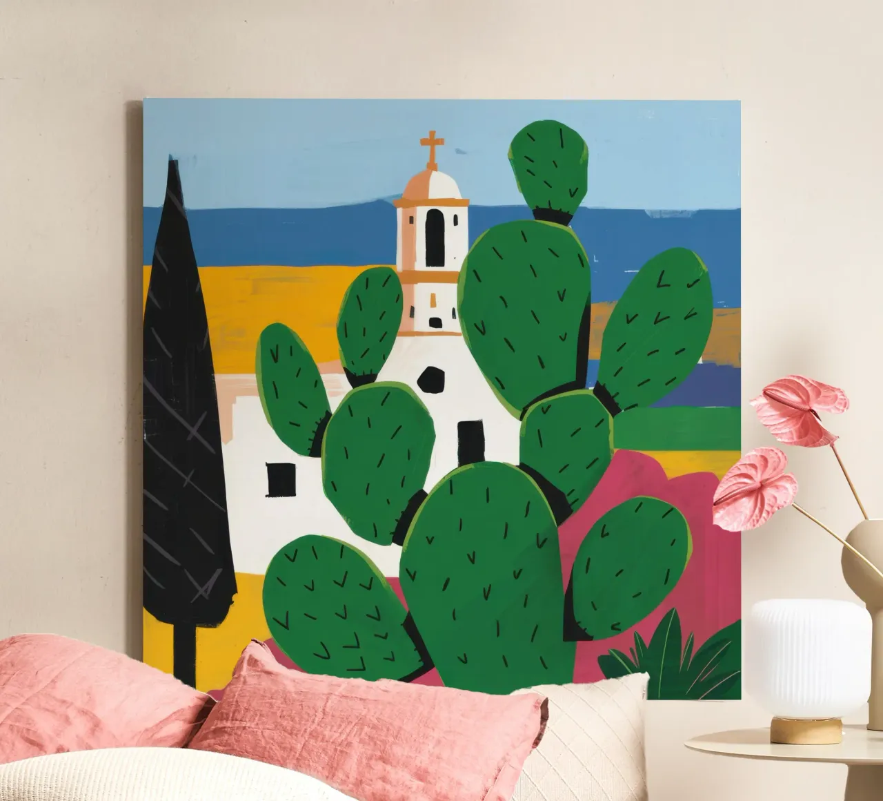 Missione Cactus Solitude tela con Cornice a cassetta da Rain Balance