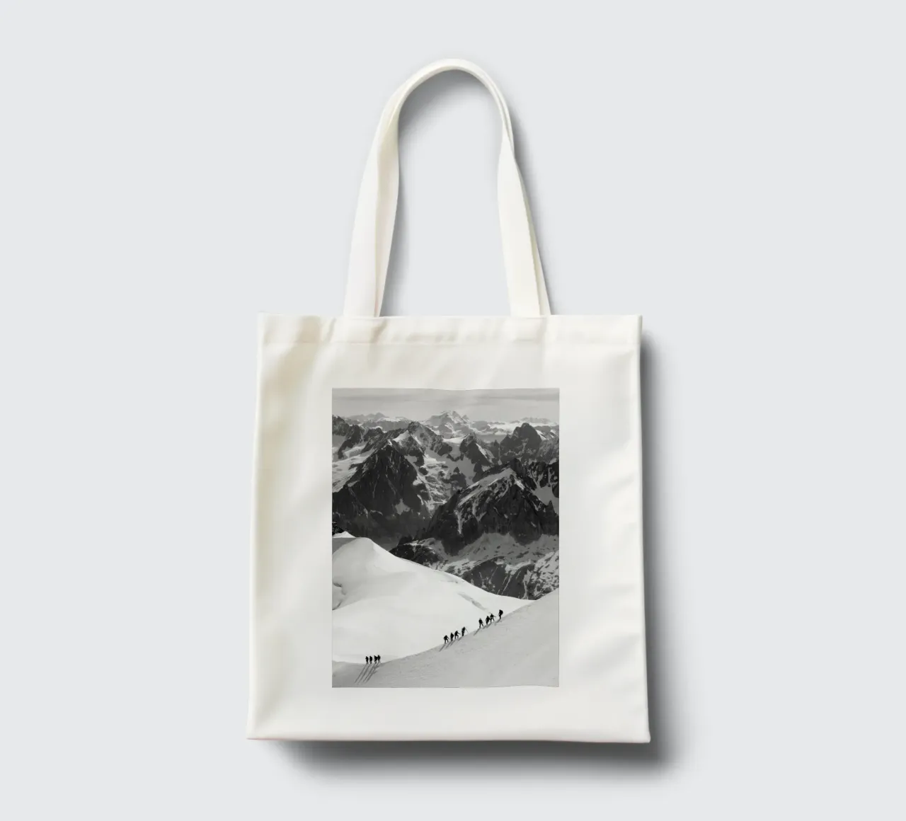 Scalatori sulle montagne innevate del massiccio del Monte Bianco borsa in juta da vintgeseyn