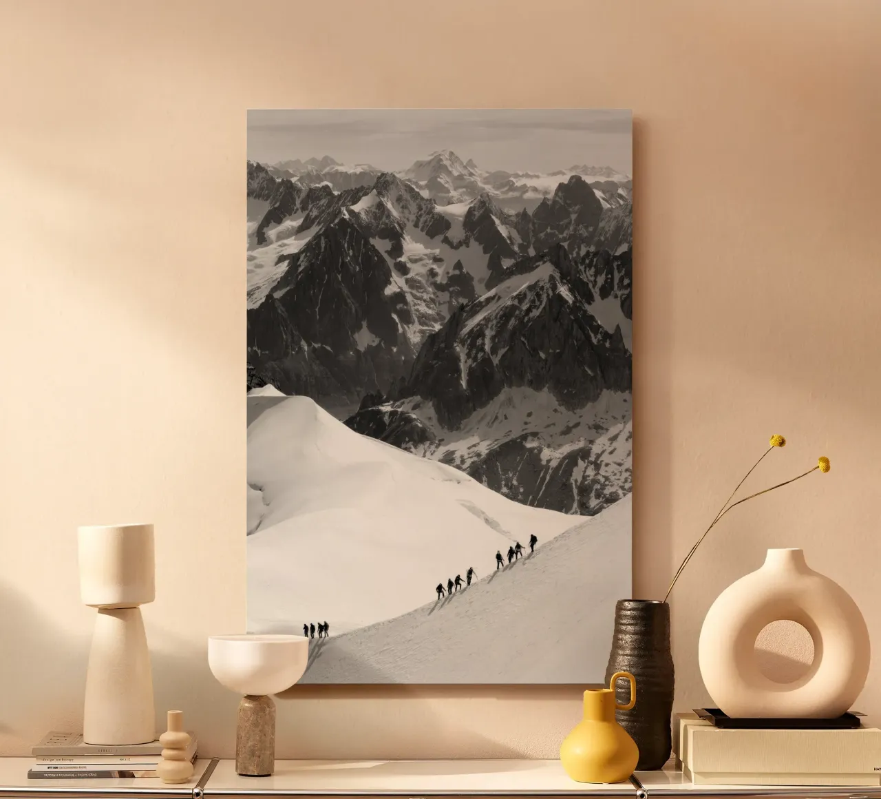 Scalatori sulle montagne innevate del massiccio del Monte Bianco alluminio dibond da vintgeseyn