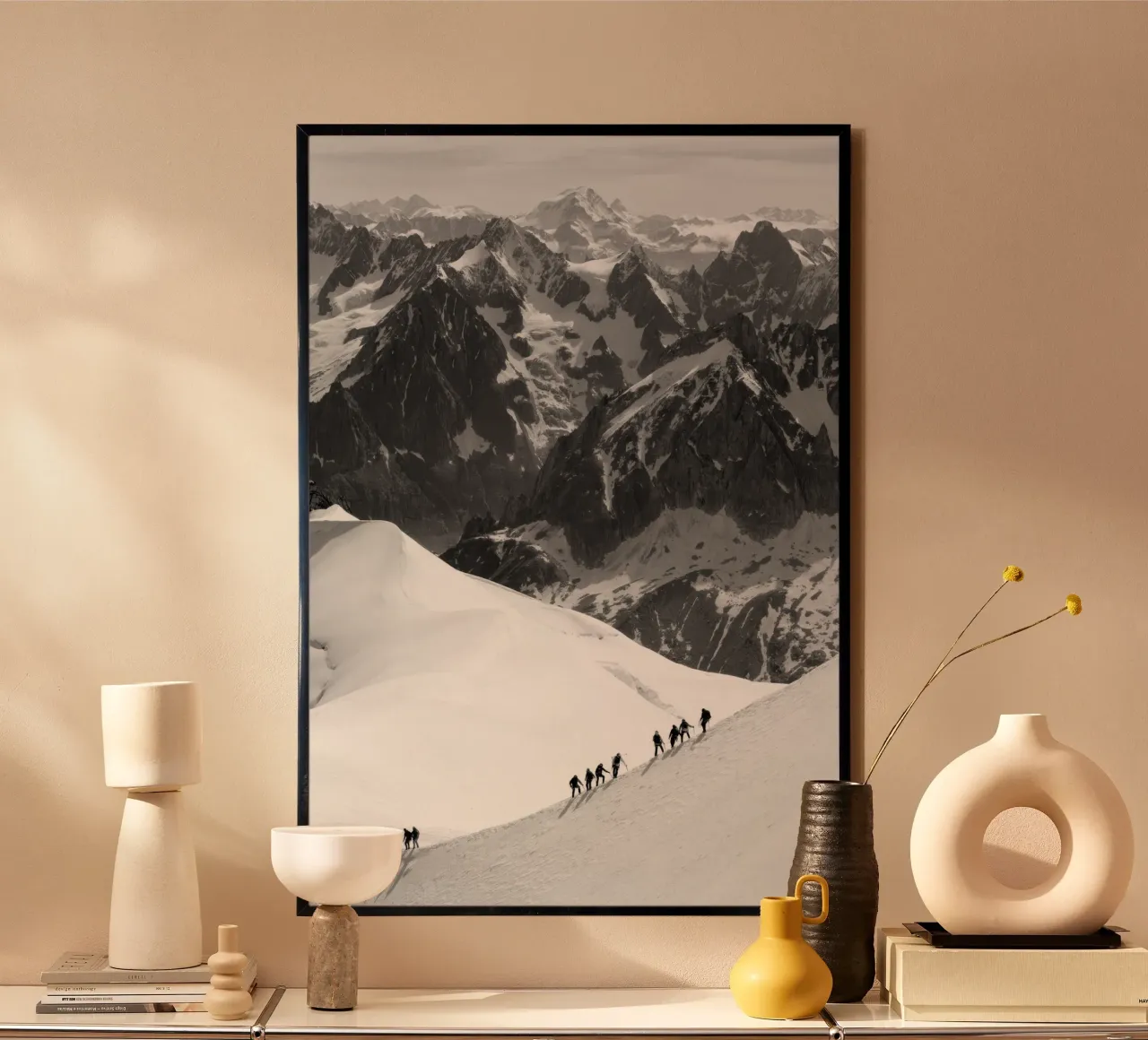 Scalatori sulle montagne innevate del massiccio del Monte Bianco carta hahnemühle da vintgeseyn