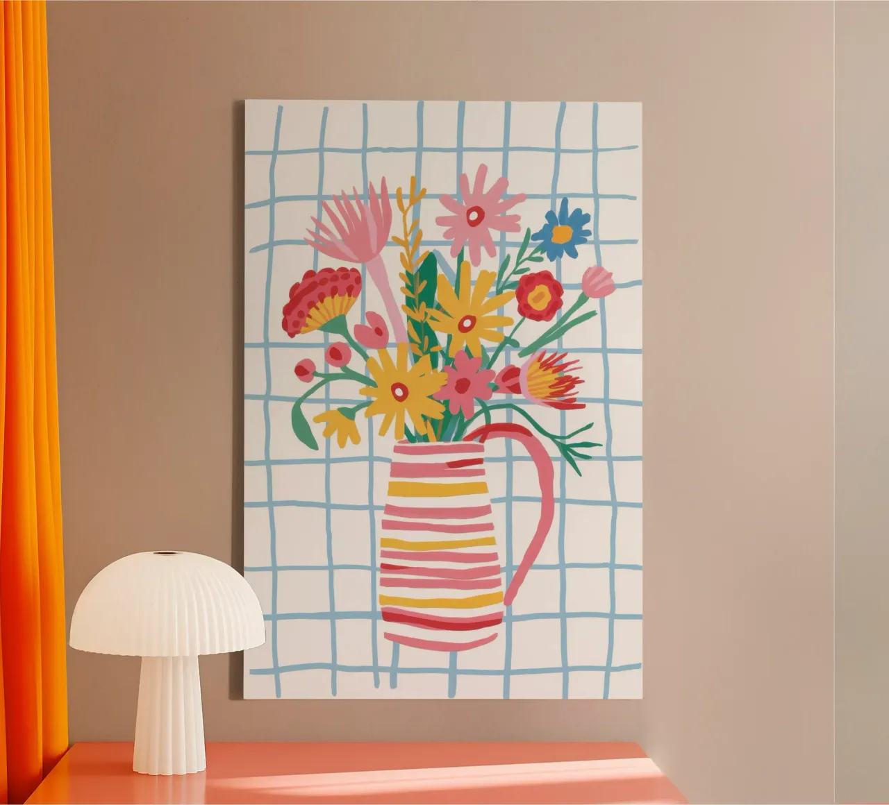 Checkered Pitcher Posies canvas by Reds Jays