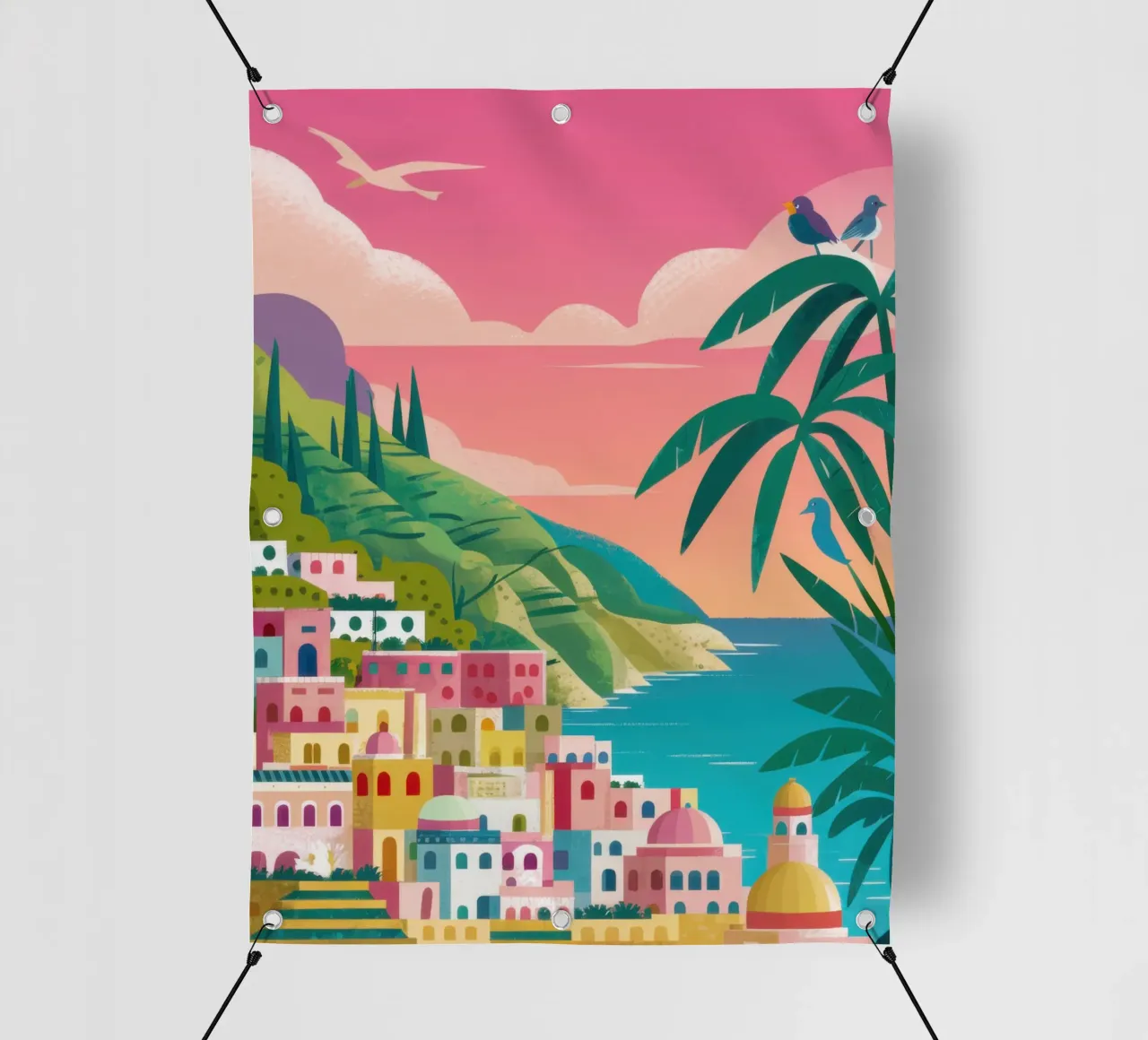 Tramonto del villaggio costiero telo in pvc da Ink Pulse