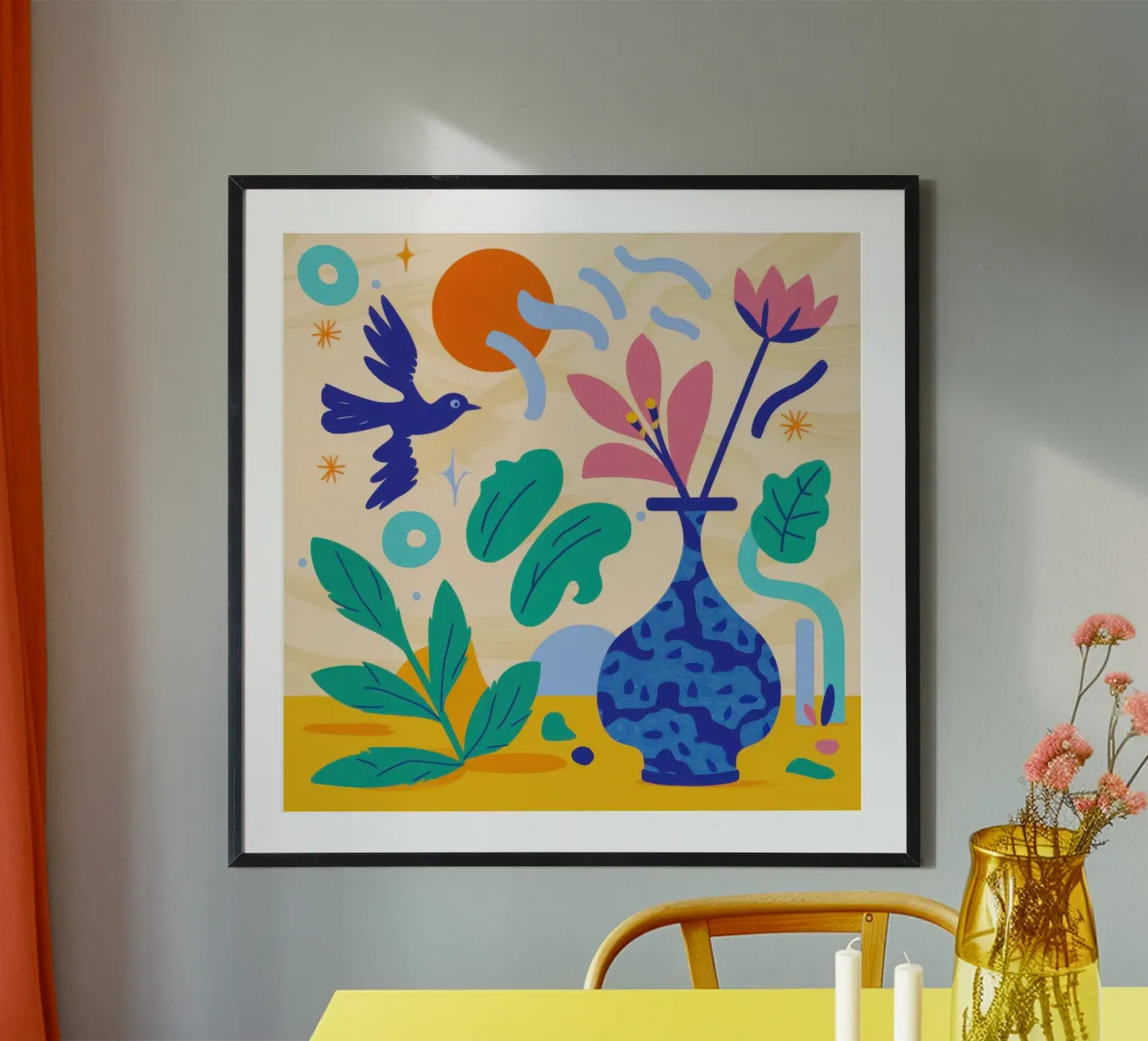 Vaso floreale Folklore poster con telaio in plastica da Mythy Brush