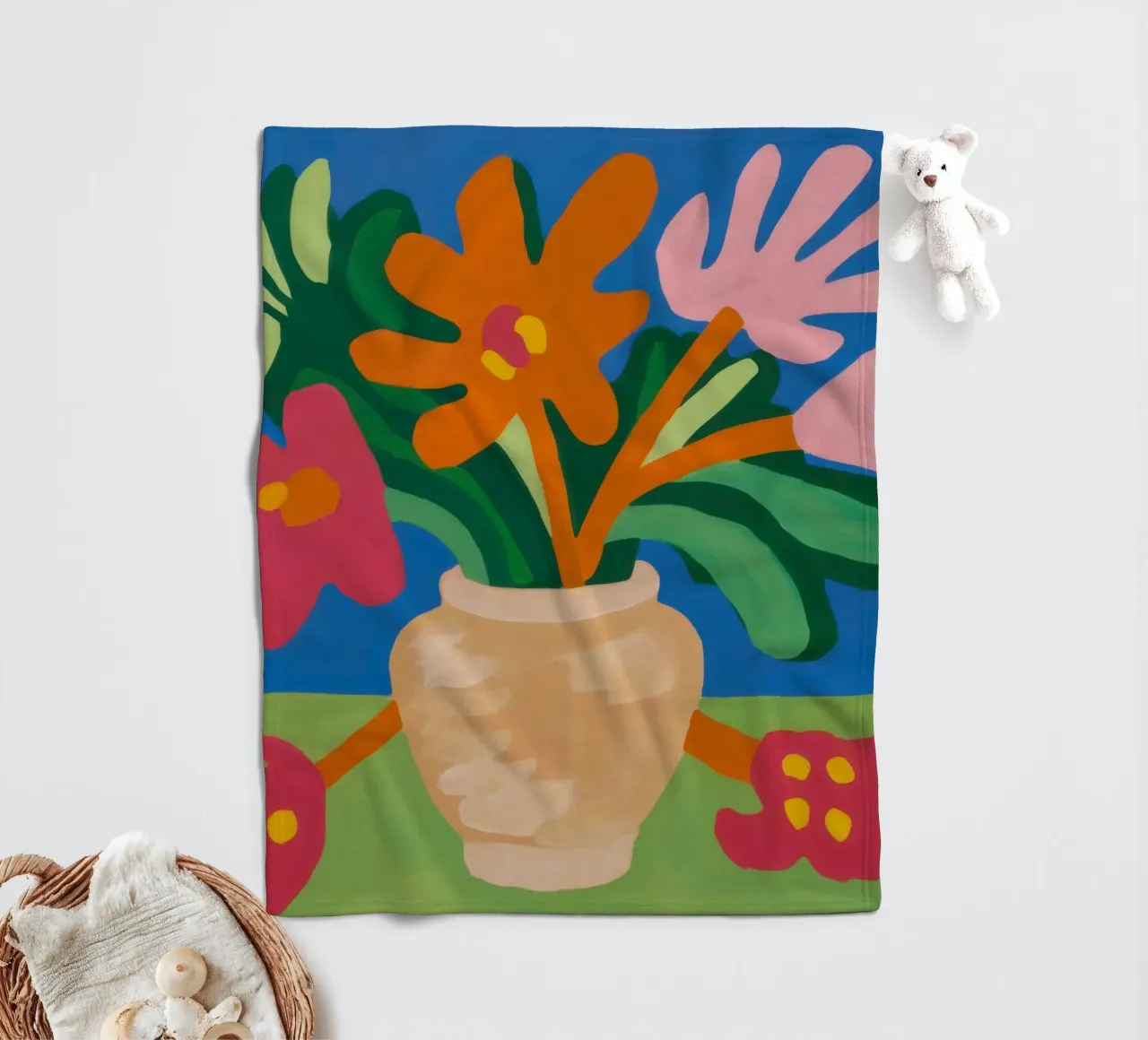 Earthenware Flora Burst fleece blanket by Rain Balance