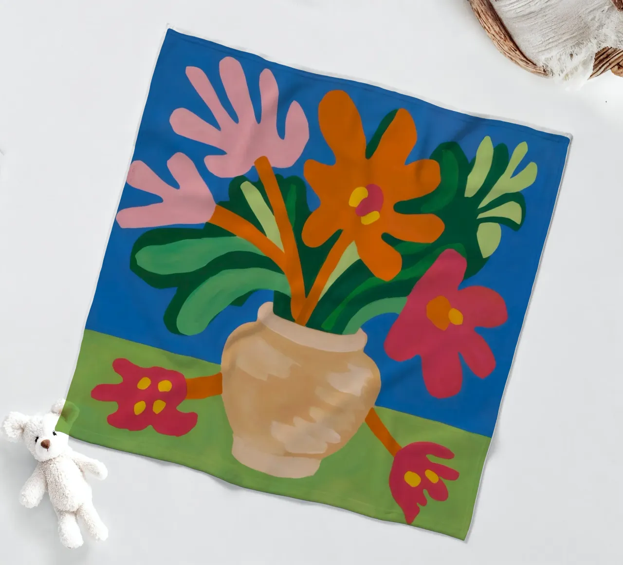 Earthenware Flora Burst fleece blanket by Rain Balance