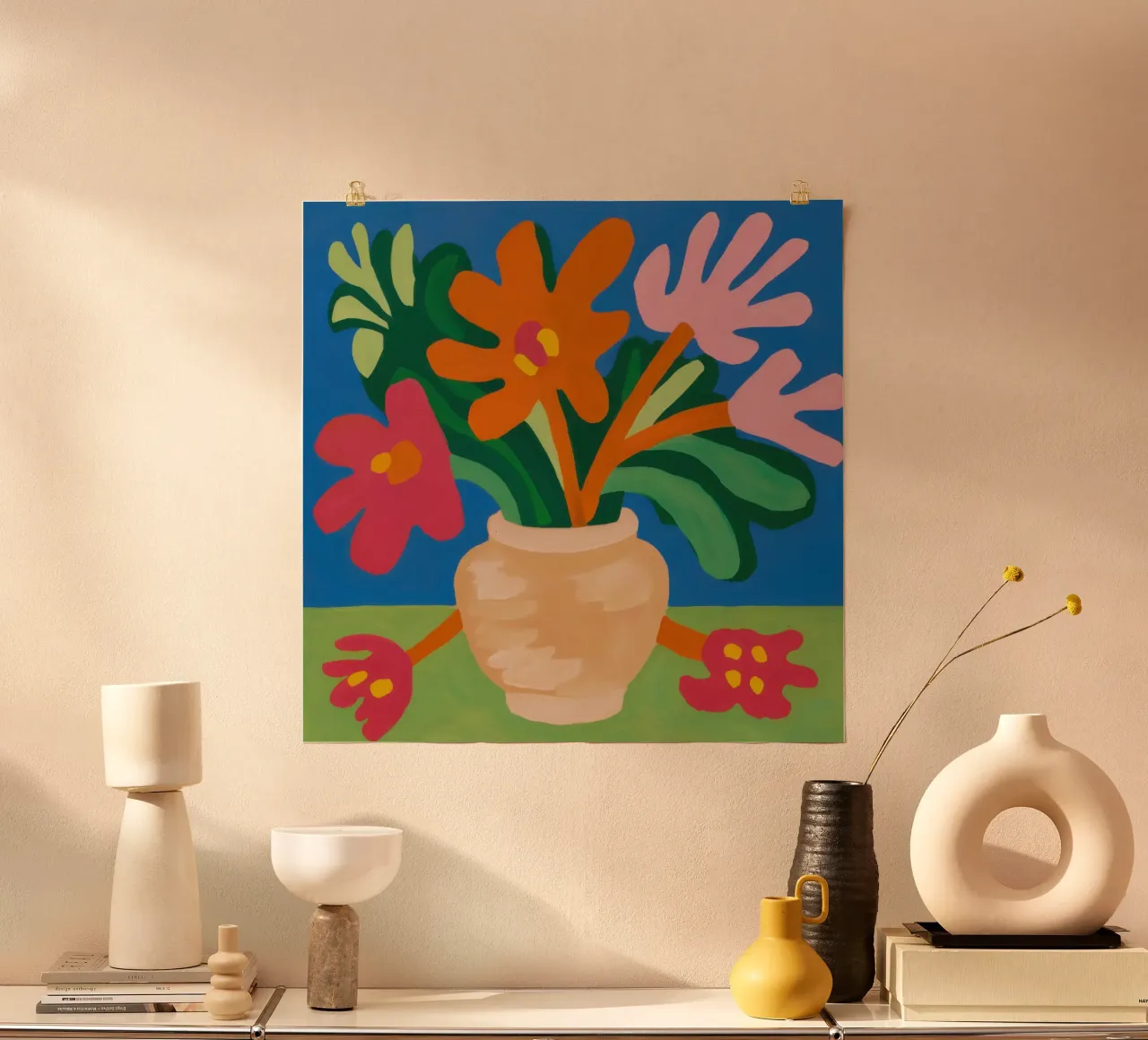 Terracotta Flora Burst poster con telaio in legno da Rain Balance