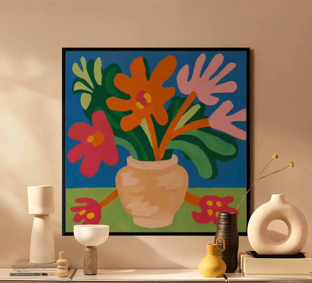 Terracotta Flora Burst poster con telaio in legno da Rain Balance