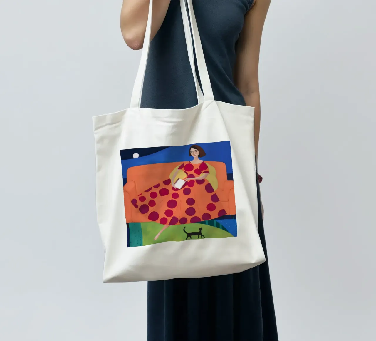 Polka Dot Reading Repose tote bag by Dream Gesso