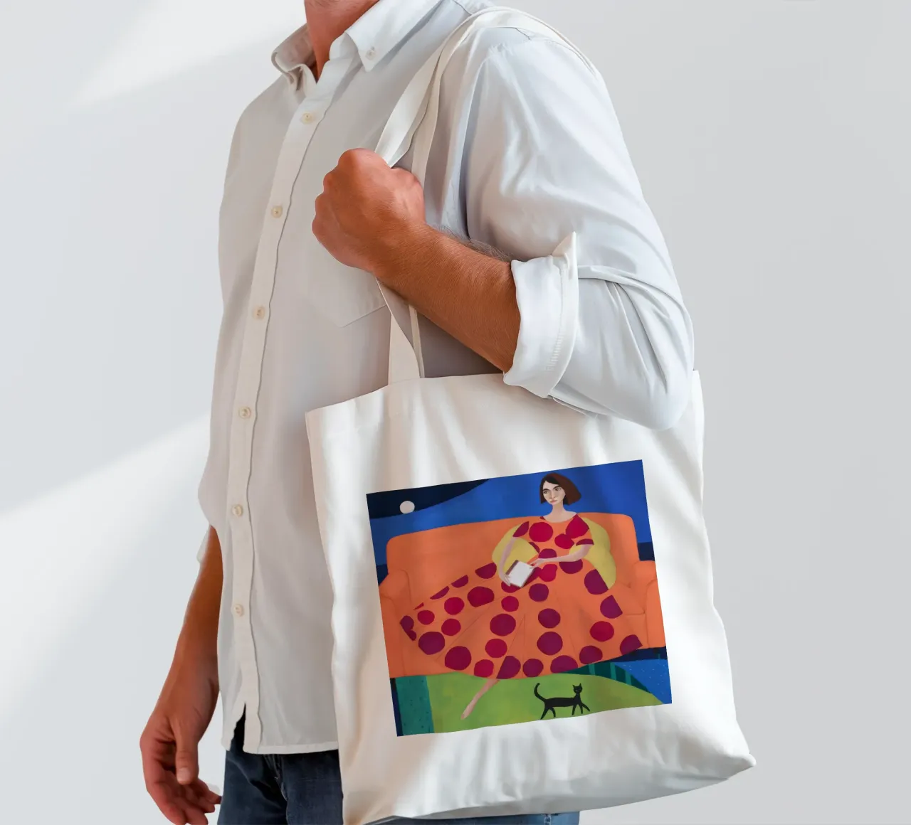 Polka Dot Reading Repose tote bag by Dream Gesso