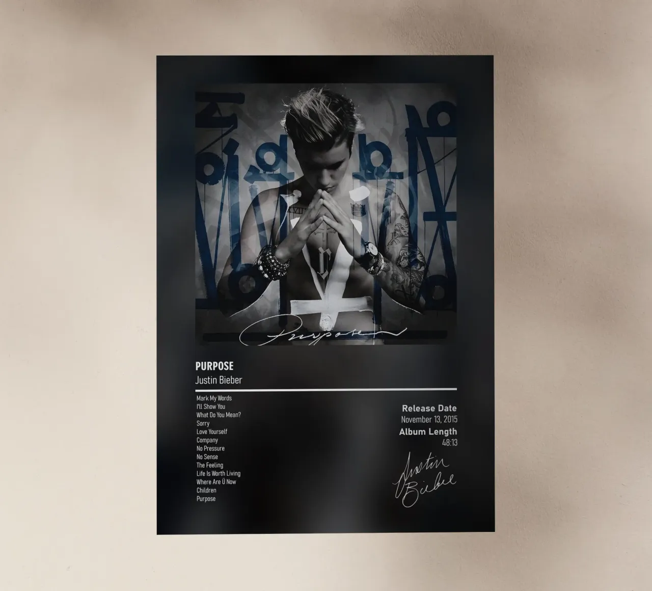 Purpose (2015) by Justin Bieber pellicola backlit da DGUnder