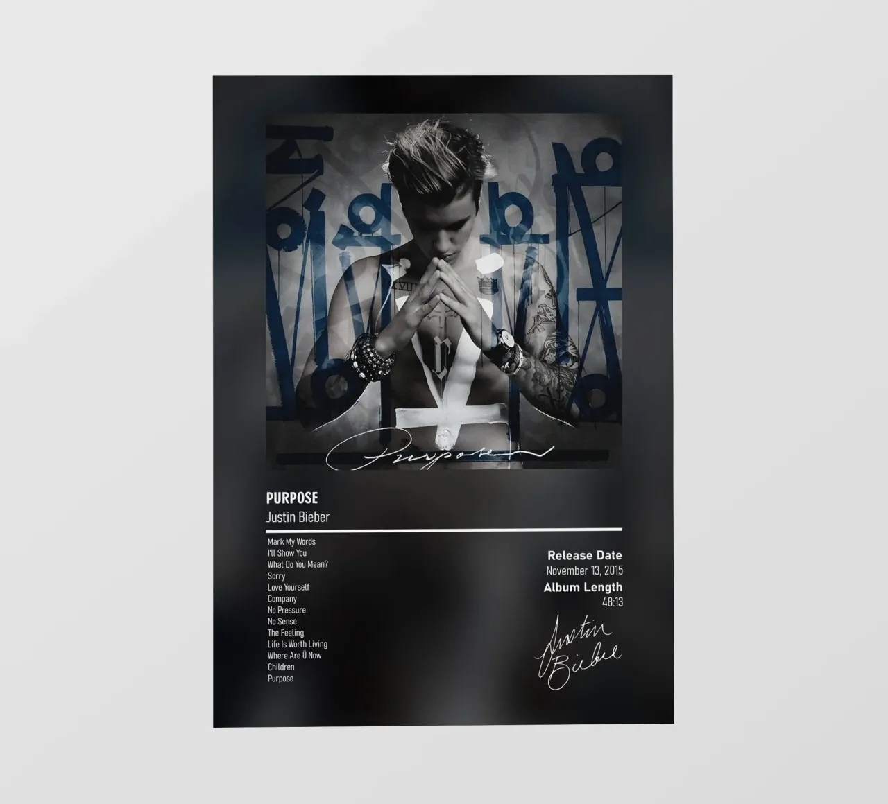 Purpose (2015) by Justin Bieber telo in pvc da DGUnder