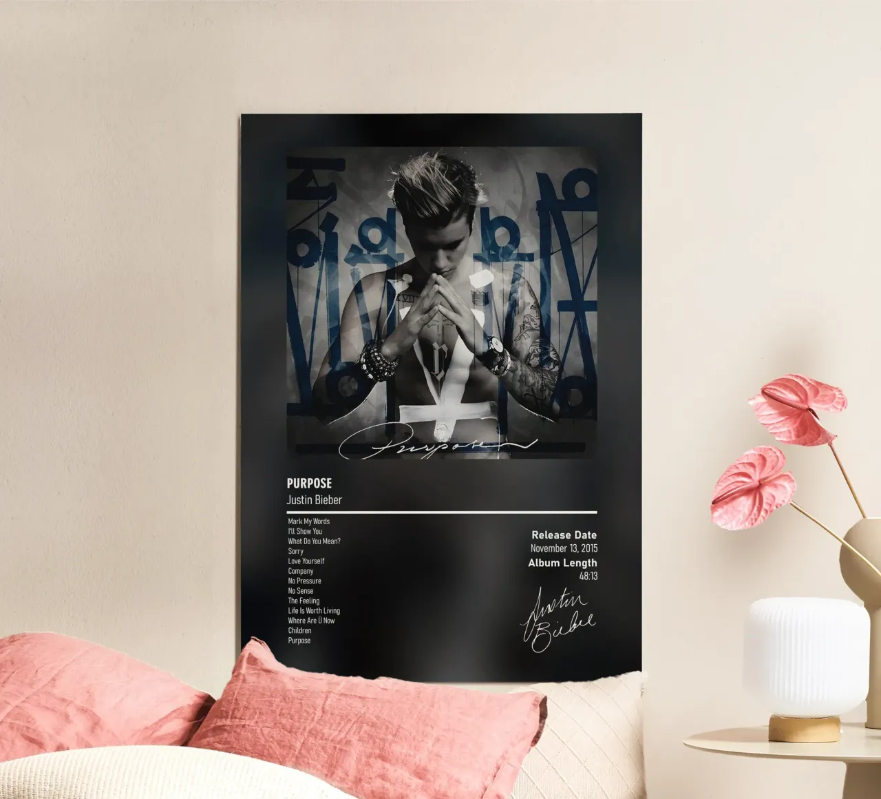 Purpose (2015) by Justin Bieber alluminio dibond da DGUnder