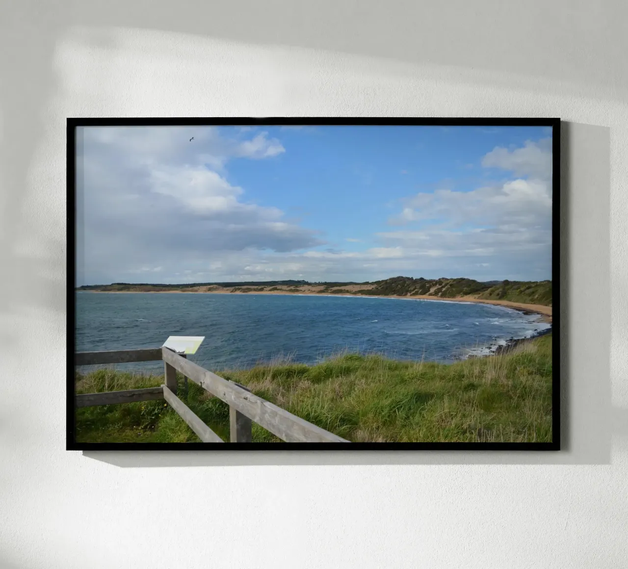 Una vista su Cat Bay a Philip Island poster con telaio in alluminio da byrieneke