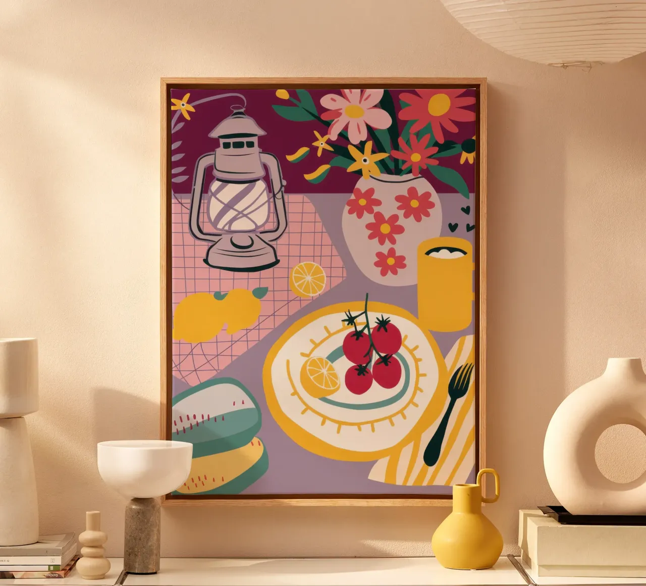 Lamplicht Kersentaart canvas met Baklijst van Monuments Fire