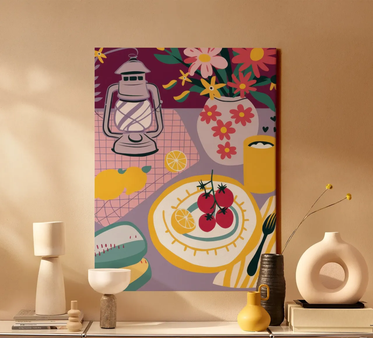 Lamplicht Kersentaart canvas met Baklijst van Monuments Fire