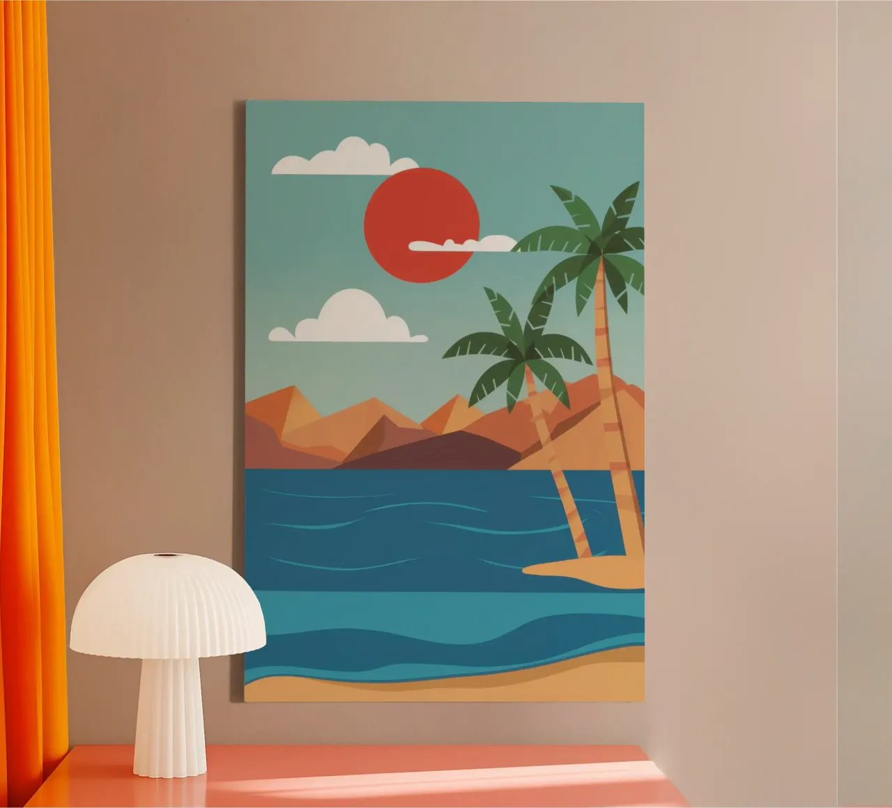 Zonsondergang in Crimson Cove canvas met Baklijst van Giant Foxs