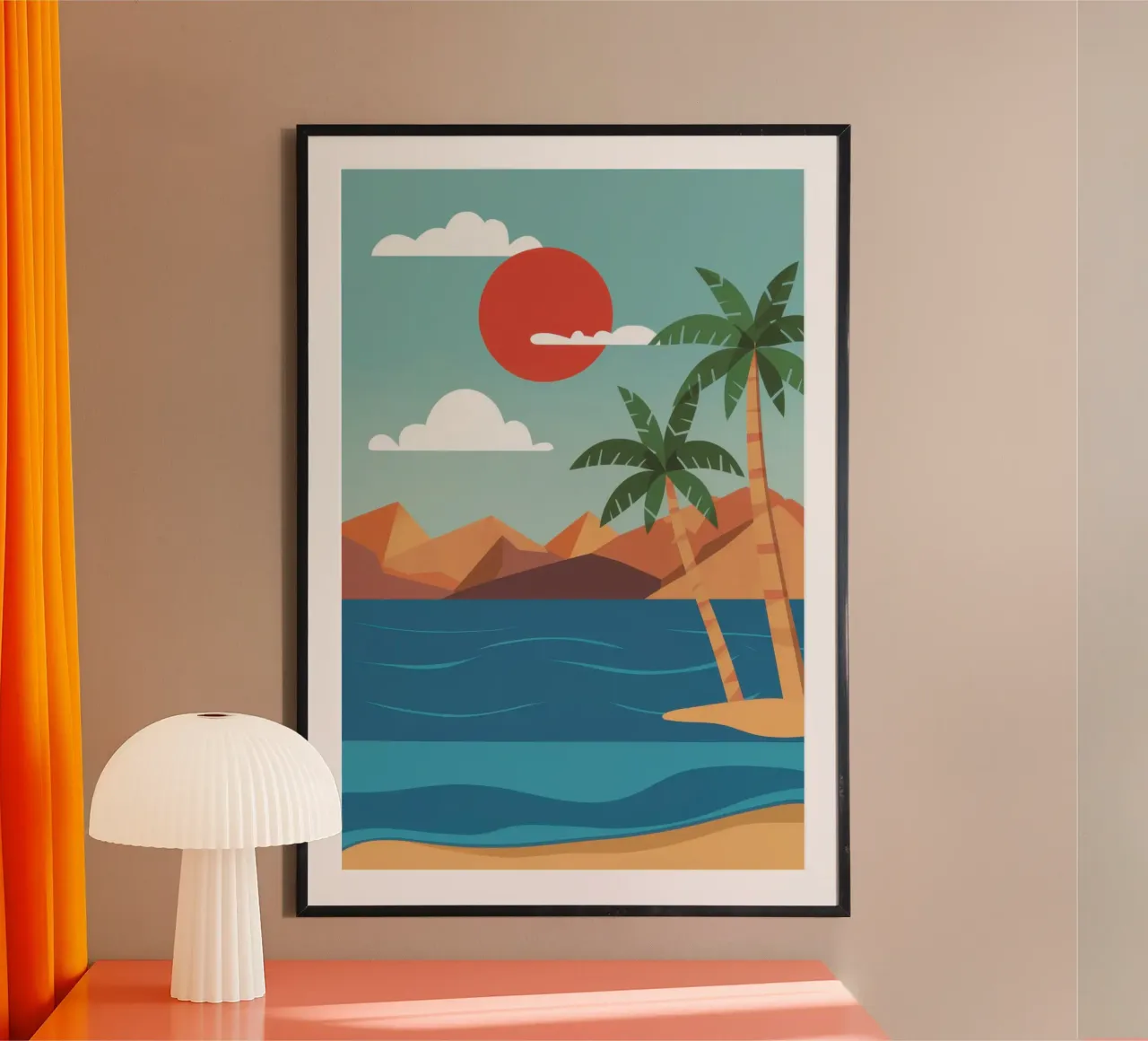 Tramonto a Crimson Cove poster con telaio in alluminio da Giant Foxs