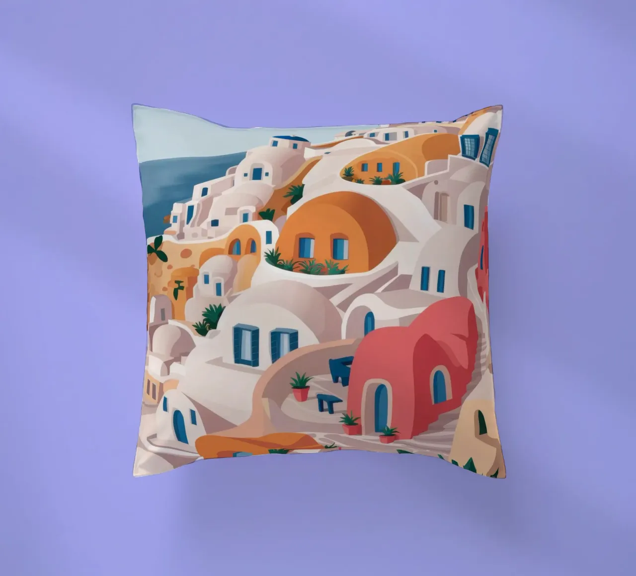 Hellenic Hillside Harmony decorative cushion by Ink Pulse