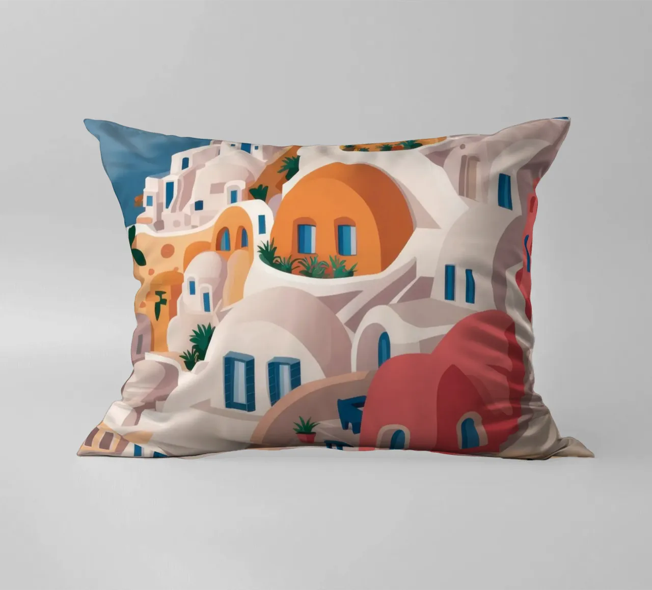 Hellenic Hillside Harmony decorative cushion by Ink Pulse