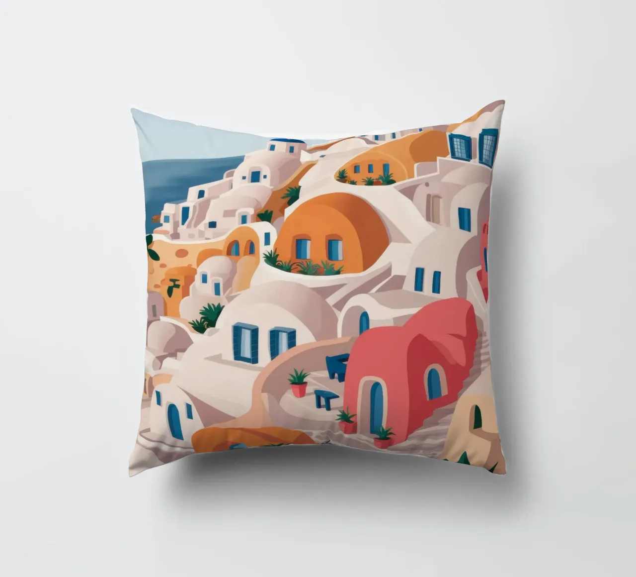 Hellenic Hillside Harmony decorative cushion by Ink Pulse