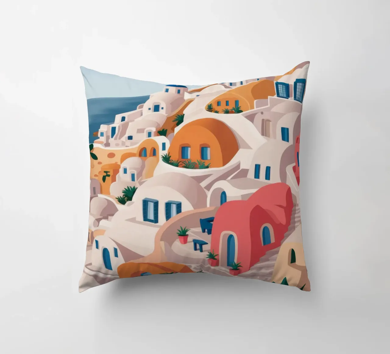 Hellenic Hillside Harmony decorative cushion by Ink Pulse