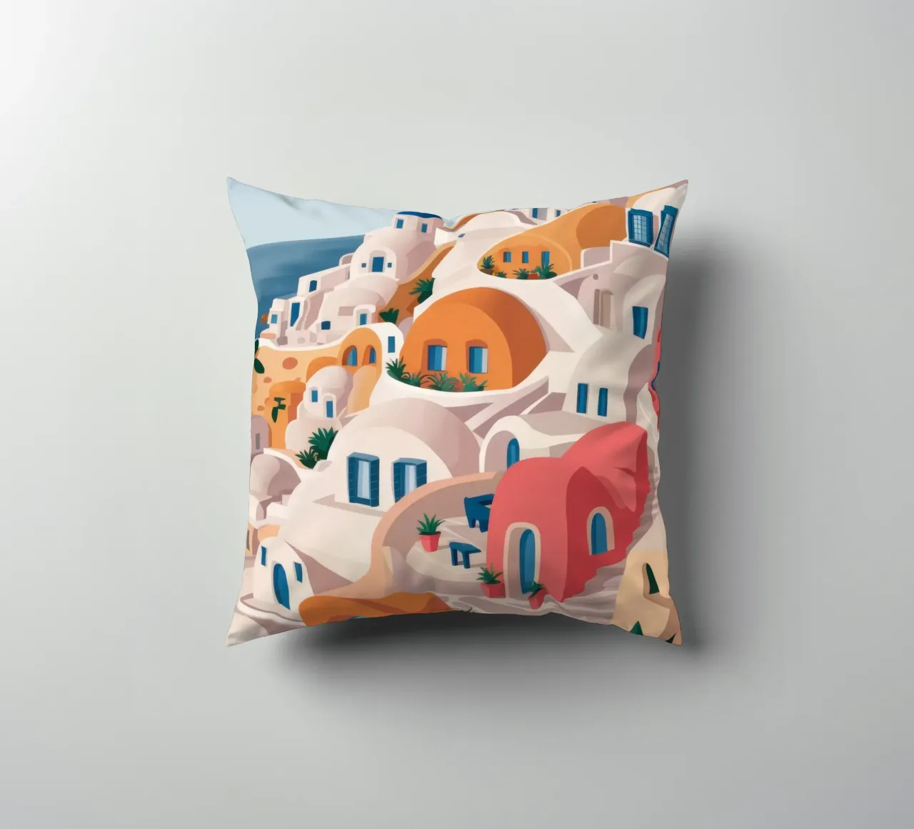 Hellenic Hillside Harmony decorative cushion by Ink Pulse