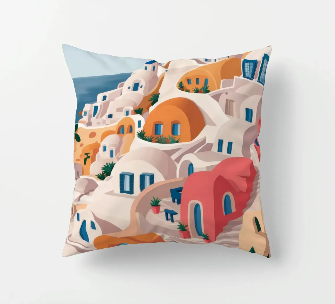 Hellenic Hillside Harmony decorative cushion by Ink Pulse