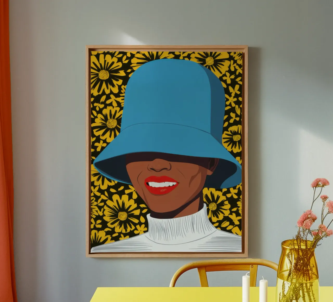 Zonnebloem Blauw Bonnet canvas met Baklijst van Reds Jays