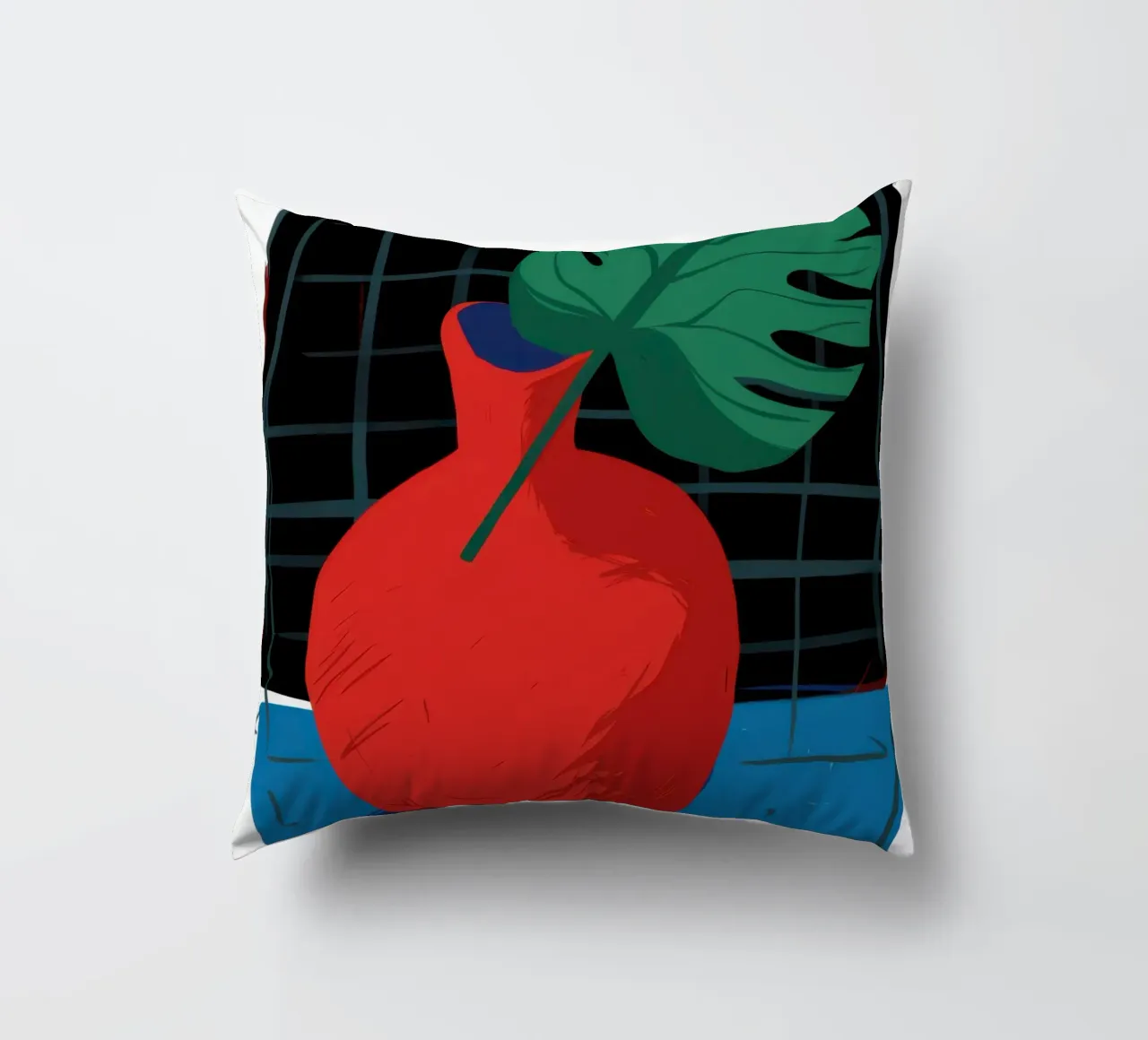 Monstera's Crimson Boldness decorative cushion by Giant Foxs